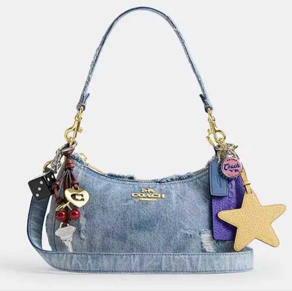 Coach Denim Teri Shoulder Bag With Charms